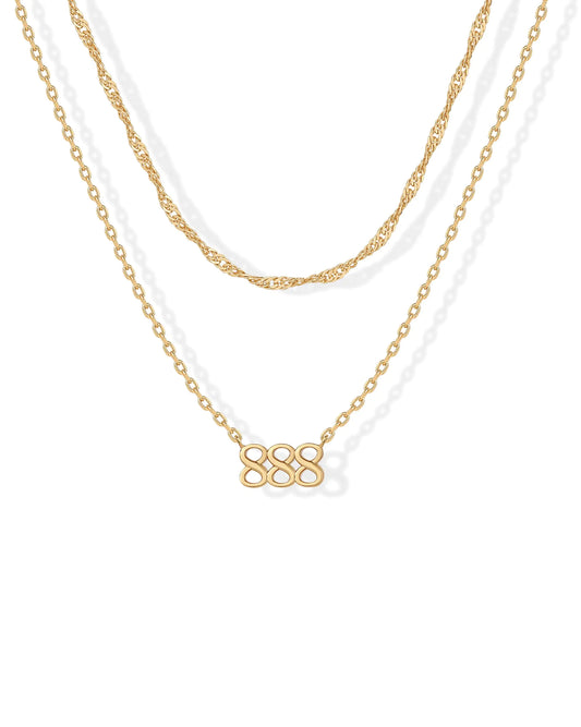14K Yellow Gold Plated Angel Number Pendant Layering Necklace for Women | 888 Lucky Numerology Singapore Chain Necklace
