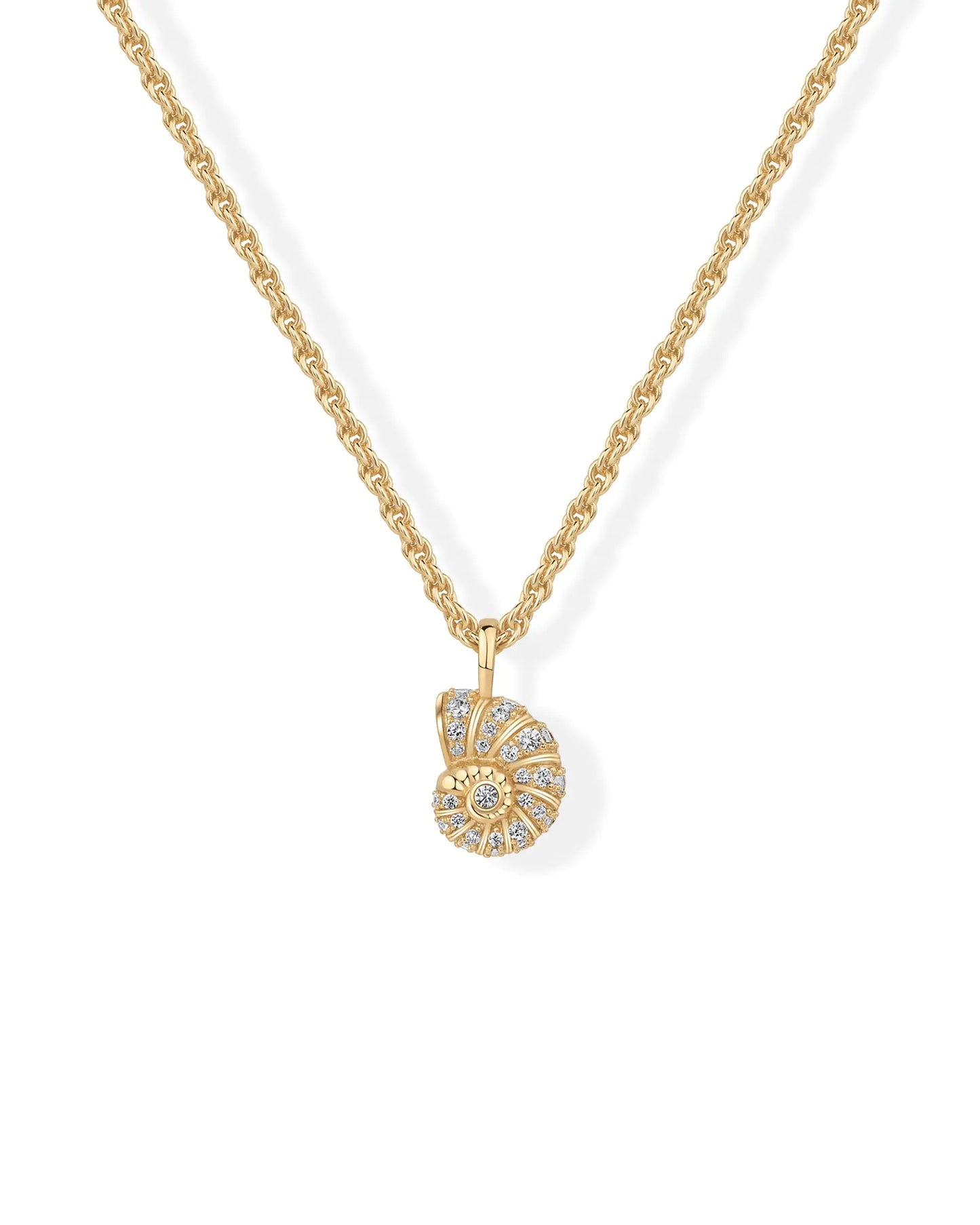 14K Yellow Gold Plated Dainty Boho Beachy Summer Conch Seashell Pendant Necklace for Women | Knit Tightened Rope Chain Necklace