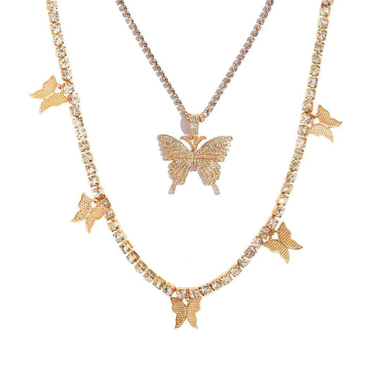 Gold Butterfly Tassel Necklace Set