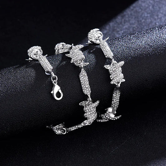 3D Cuban Link Chain Necklace with Full Rhinestones