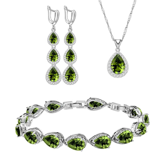 Olive Green Cubic Zirconia Jewelry Trio Set
