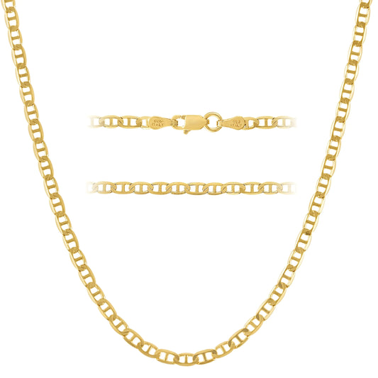 Solid 925 Sterling Silver 18k Gold Plated Italian 3mm Diamond-Cut Mariner Link Gold Chain Necklace - for Men & Women with Lobster Clasp - Made in Italy (18k Gold 16 Inches (womens choker length))