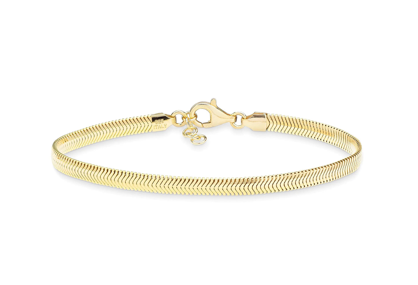 Miabella Italian 18K Gold Over 925 Sterling Silver 4mm Flat Snake Dome Herringbone Chain Link Bracelet for Women Men Made in Italy (Length 6.5 Inches)