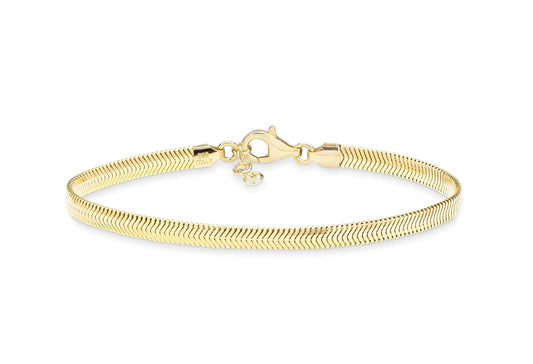 Miabella Italian 18K Gold Over 925 Sterling Silver 4mm Flat Snake Dome Herringbone Chain Link Bracelet for Women Men Made in Italy (Length 6.5 Inches)