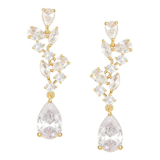 Bridal Wedding Earrings for Brides Bridesmaides-Marquise Teardrop Earrings for Women Cubic Zirconia Drop and Dangle Earrings for Prom or PageantJewelry (Gold)