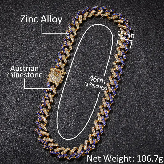 15mm Cuban Link Chain with Diamond Design